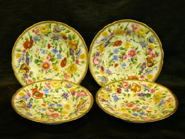 Appraisal: Set of Four Brightly Floral-Polychromed and Parcel-Gilt Hammersly and Company