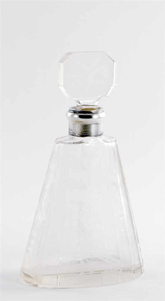 Appraisal: French Art Deco silver and crystal decanter circa chamfered stopper