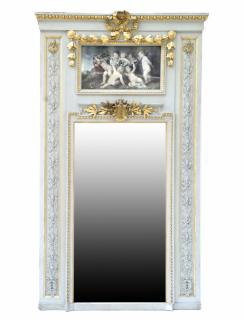 Appraisal: th Century Trumeau Mirror Painted decorated trumeau mirror having a