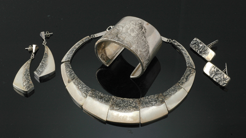 Appraisal: A suite of French silver jewellery Comprising necklace cuff bangle