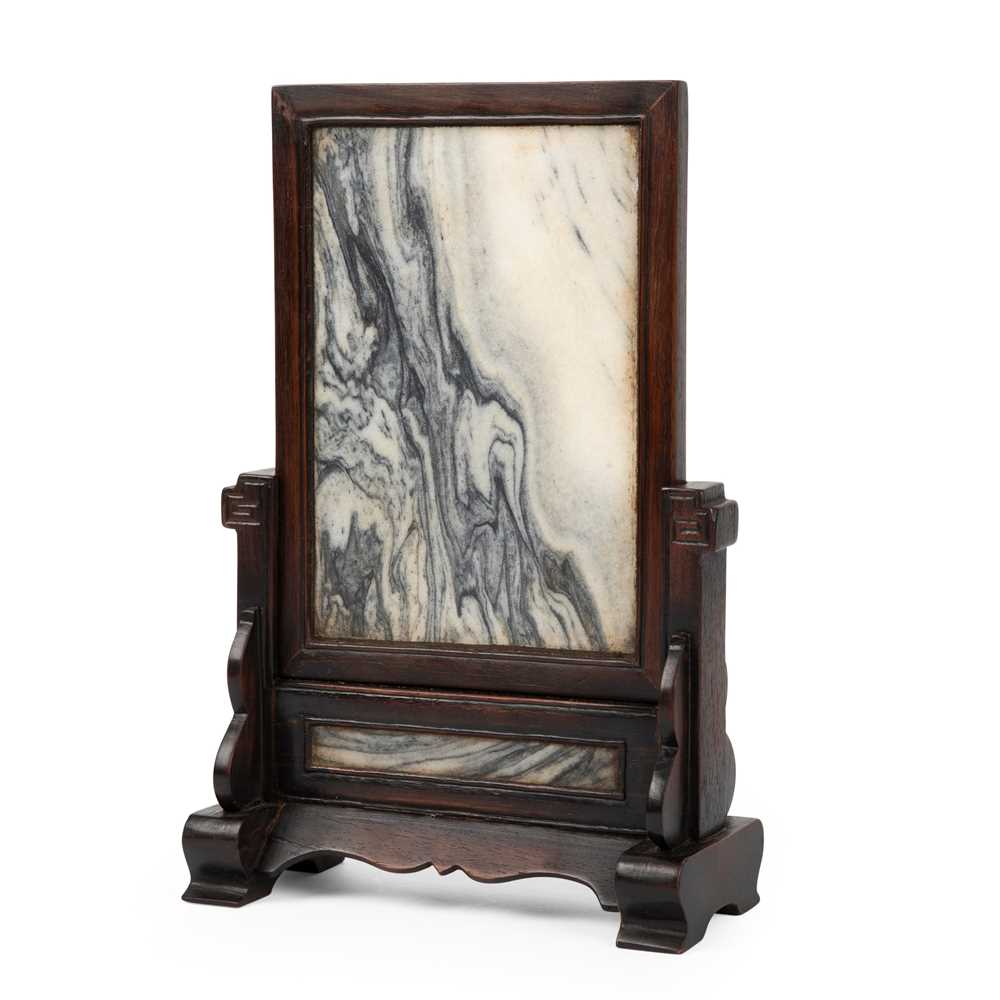 Appraisal: MARBLE-INSET HARDWOOD TABLE SCREEN QING DYNASTY TH CENTURY rectangular hardwood