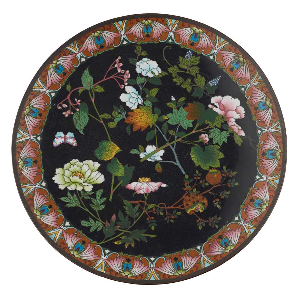 Appraisal: JAPANESE CLOISONN ENAMEL PLATE MEIJI PERIOD enamelled with peony sprays