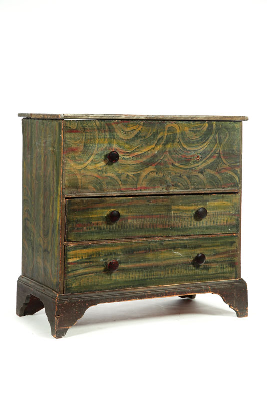 Appraisal: DECORATED MULE CHEST New England th century pine Chest over