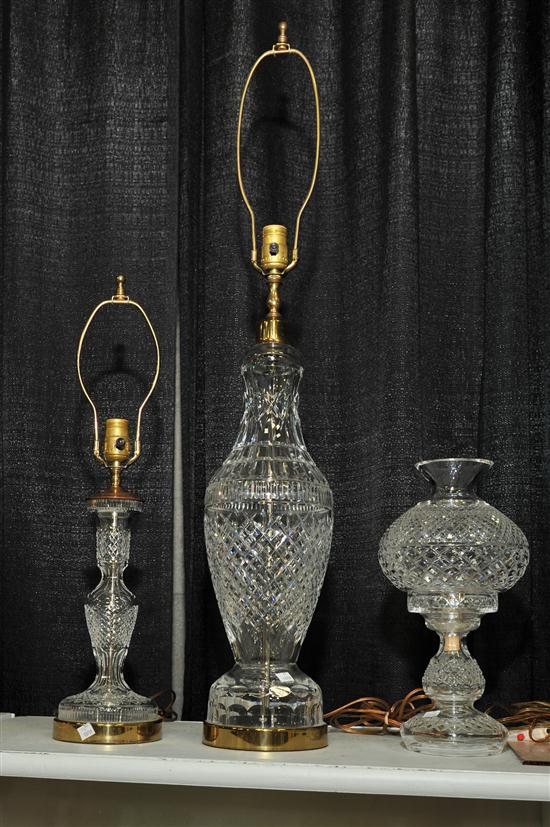 Appraisal: THREE WATERFORD LAMPS Clear glass lamps all with similar cut