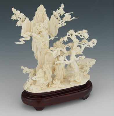 Appraisal: Chinese Carved Ivory Figural Scene Very elaborately carved openwork Chinese