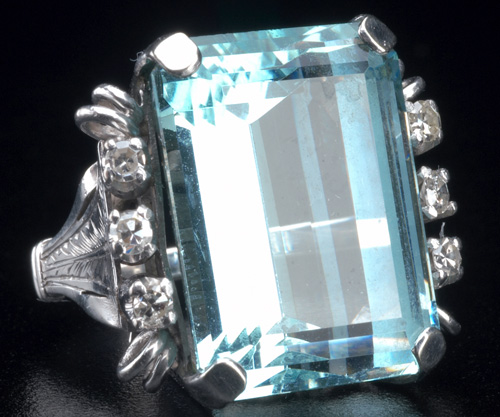 Appraisal: Retro aquamarine and diamond ring in k wg EC aquamarine