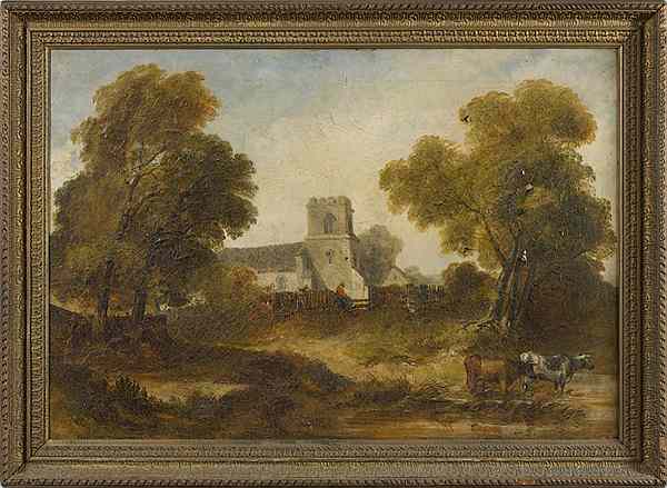 Appraisal: Continental Bucolic Landscape Oil on Canvas Continental th century a