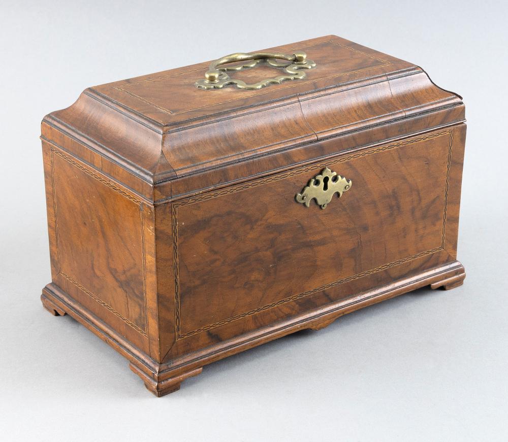 Appraisal: GEORGIAN WALNUT VENEER TEA CADDY Mid- th Century Top with