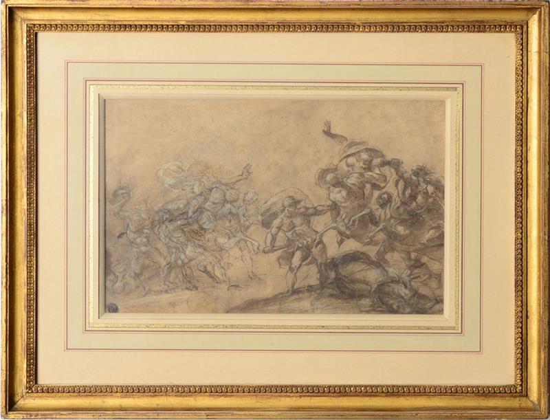 Appraisal: CONTINENTAL SCHOOL BATTLE SCENE Ink wash and gouache on paper