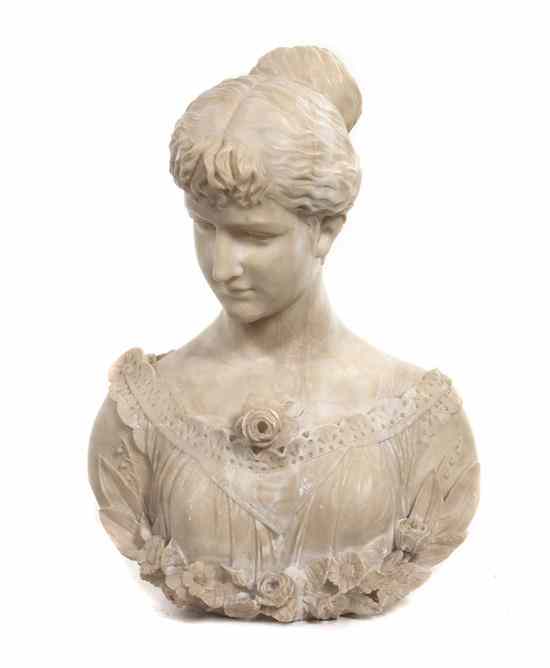 Appraisal: A Continental Marble Bust depicting a maiden with a rose