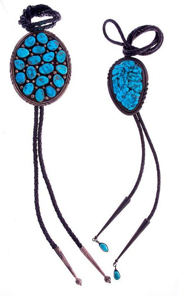 Appraisal: NAVAJO BOLOS Two Vintage Navajo bolo ties turquoise and silver