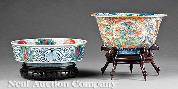 Appraisal: Two Japanese Porcelain Bowls the first vibrantly enameled to the