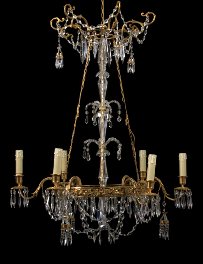 Appraisal: Scandinavian Gilt-Brass and Cut Glass Six-Light Chandelier ca the crown