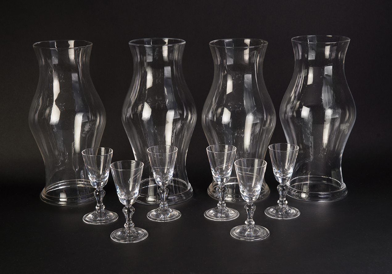 Appraisal: TEN PIECES OF BLOWN CLEAR GLASS WITH FOLDED RIMS IN