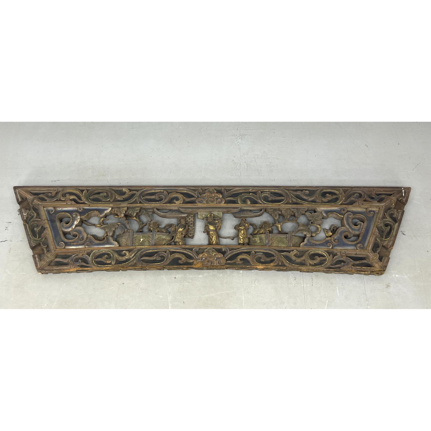 Appraisal: Carved Wood Open Relief Asian Frieze Panel Long Architectural Panel