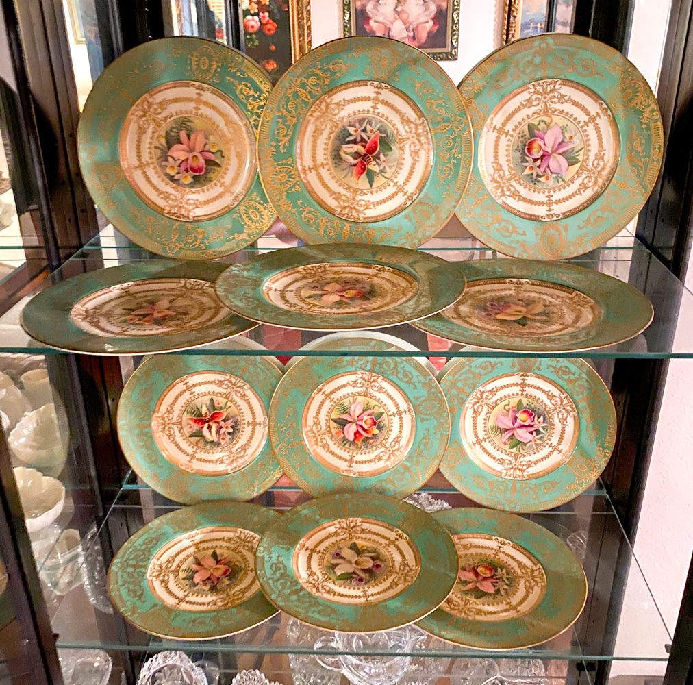 Appraisal: ROYAL WORCESTER GILT ORCHID PLATES - English Royal Worcester dinner