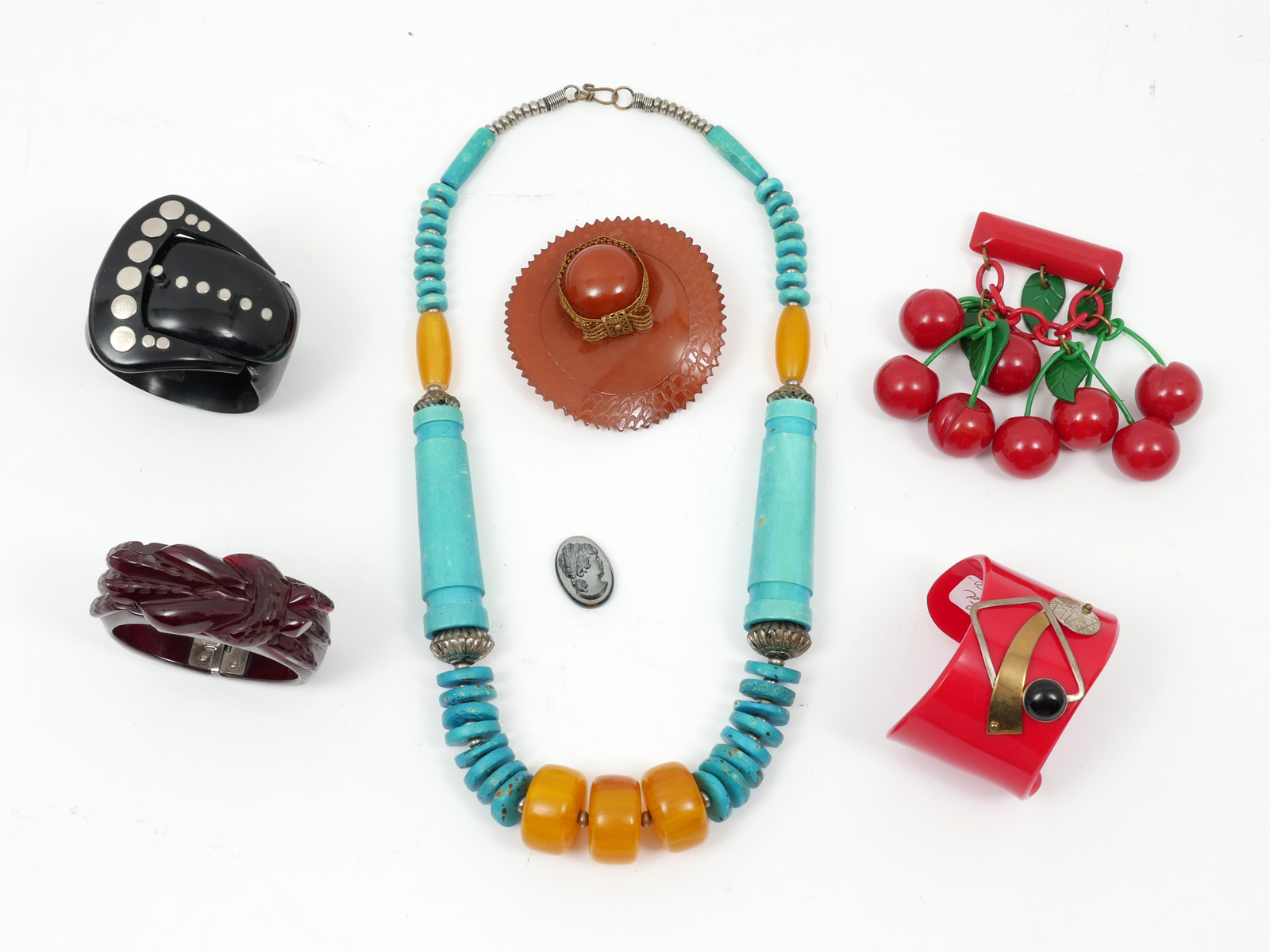 Appraisal: PIECE BAKELITE LOT Fun and interesting lot '' necklace with