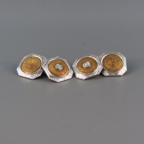 Appraisal: Diamond Cufflinks antique ornate k white yellow gold