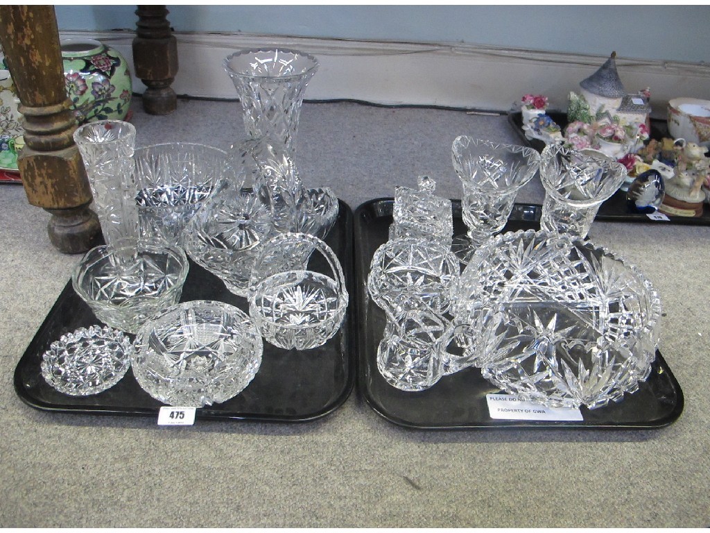 Appraisal: Two trays of assorted glass and crystal - vases bowls