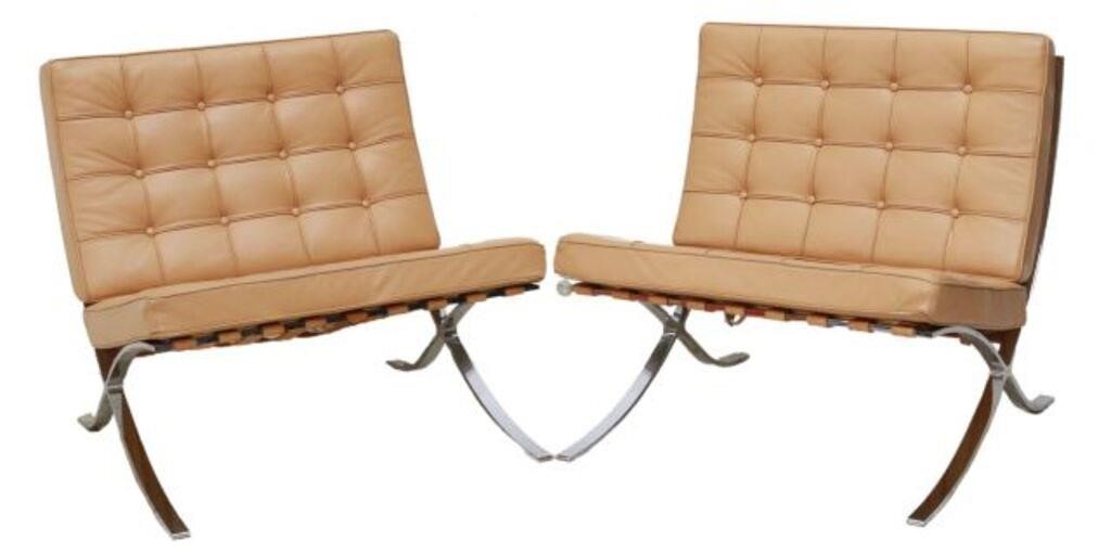 Appraisal: pair Modernist Barcelona style lounge chairs in the manner of