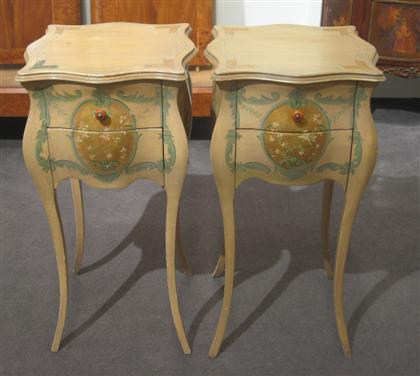 Appraisal: Pair of Louis XV style painted bedside tablesEach with a