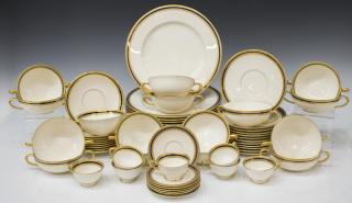 Appraisal: LENOX PARCEL GILT COBALT IVORY DINNER SERVICE EDINBURGH CRYSTAL THISTLE