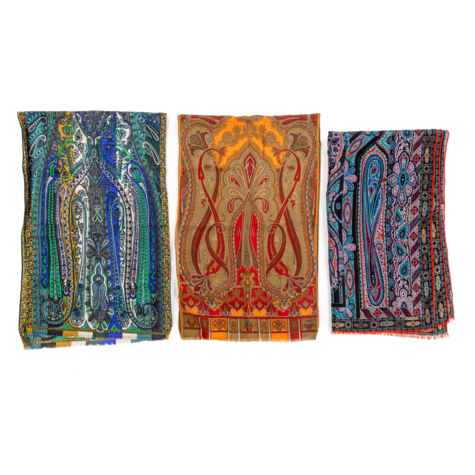 Appraisal: THREE ETRO SILK WOOL SCARVES A red and multicolor Etro