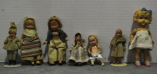 Appraisal: Seven Small German Japanese Bisque DollsWith painted hair Two pair