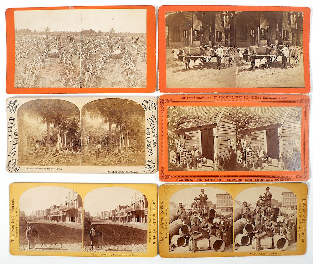 Appraisal: FLORIDA Photo Stereoviews African-Americans Six real-photo stereoviews featuring African-Americans Various