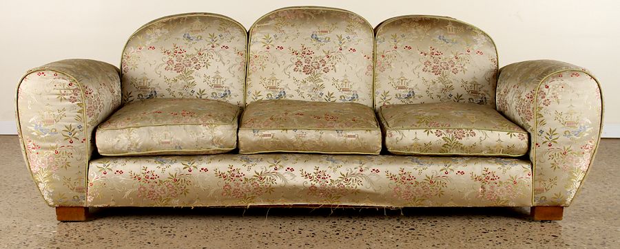 Appraisal: UPHOLSTERED FRENCH ART DECO SOFA CIRCA An upholstered French Art