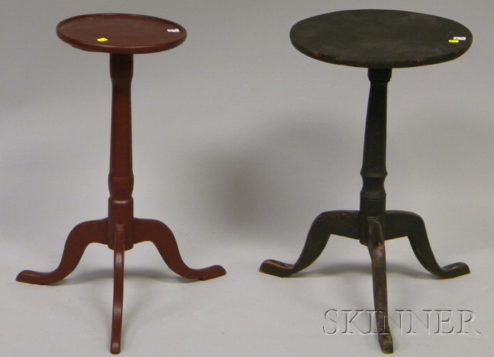 Appraisal: Two Painted Wooden Candlestands a black-painted circular-top and a red-painted