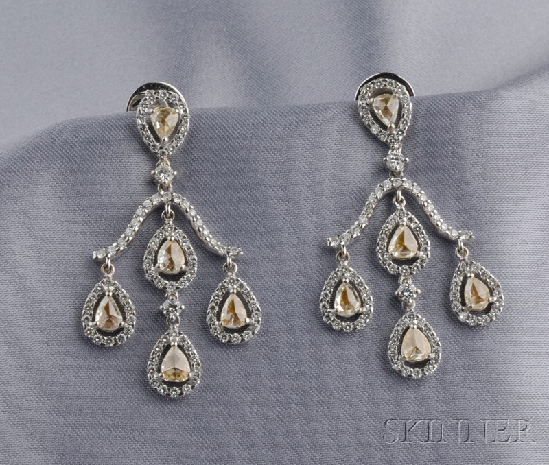 Appraisal: kt White Gold and Diamond Earpendants each designed as pear-shape