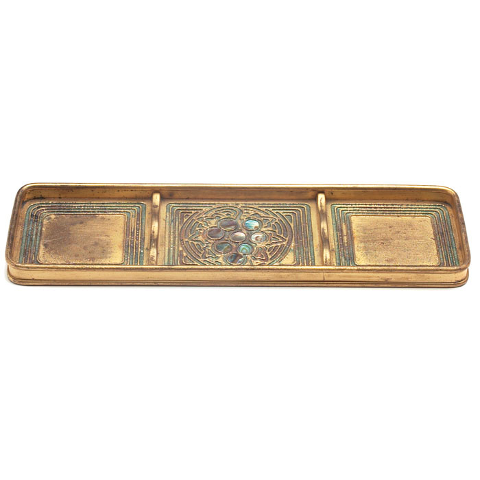 Appraisal: Tiffany Studios pen tray bronze with the Abalone pattern original