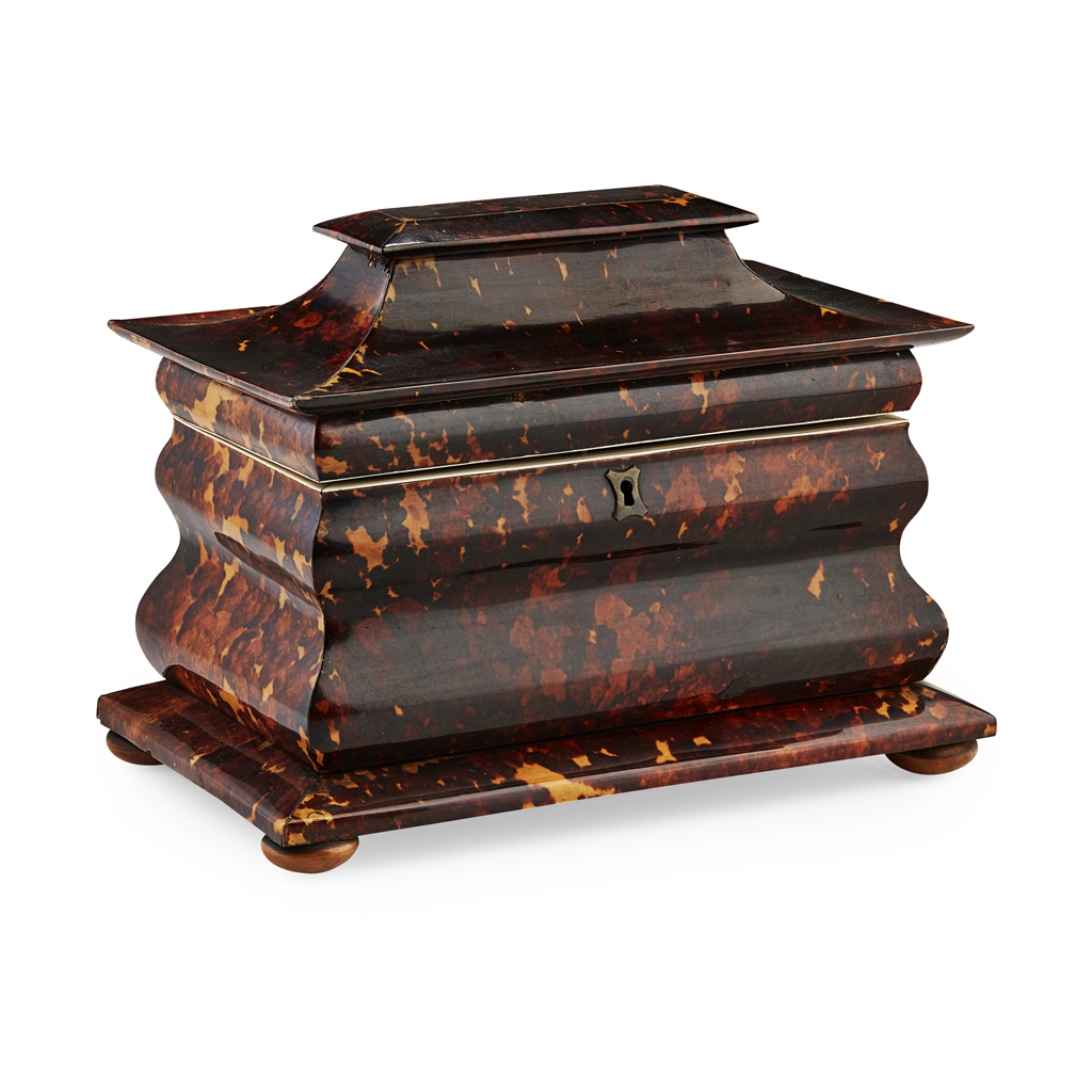 Appraisal: YEARLY VICTORIAN TORTOISESHELL TEA CADDY EARLY-MID TH CENTURY with a