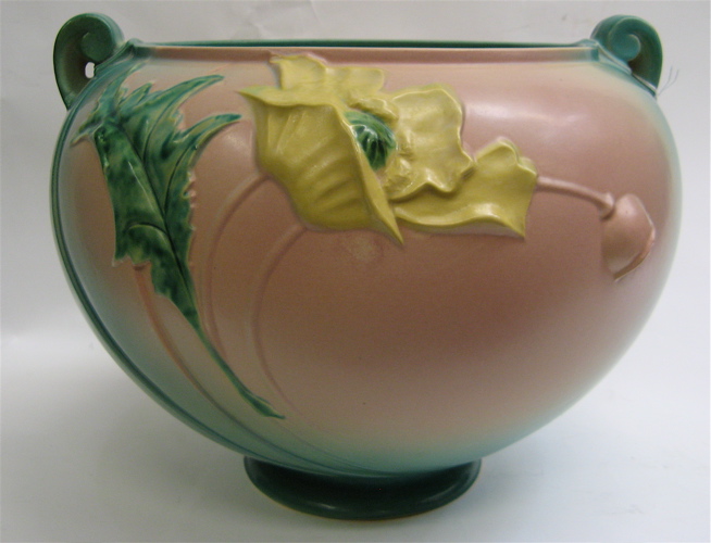 Appraisal: ROSEVILLE ART POTTERY JARDINIERE matte glaze in the Poppy pattern