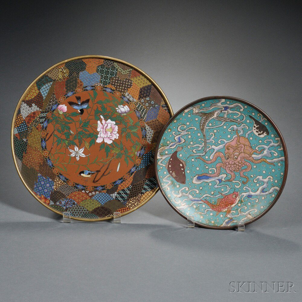 Appraisal: Two Cloisonne Items Japan a dish depicting sea creatures dia