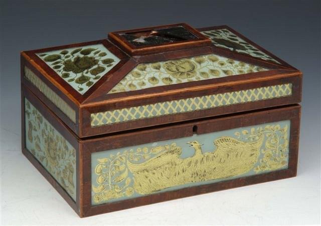 Appraisal: A GEORGE III MAHOGANY AND GLASS PANEL WORK BOX with