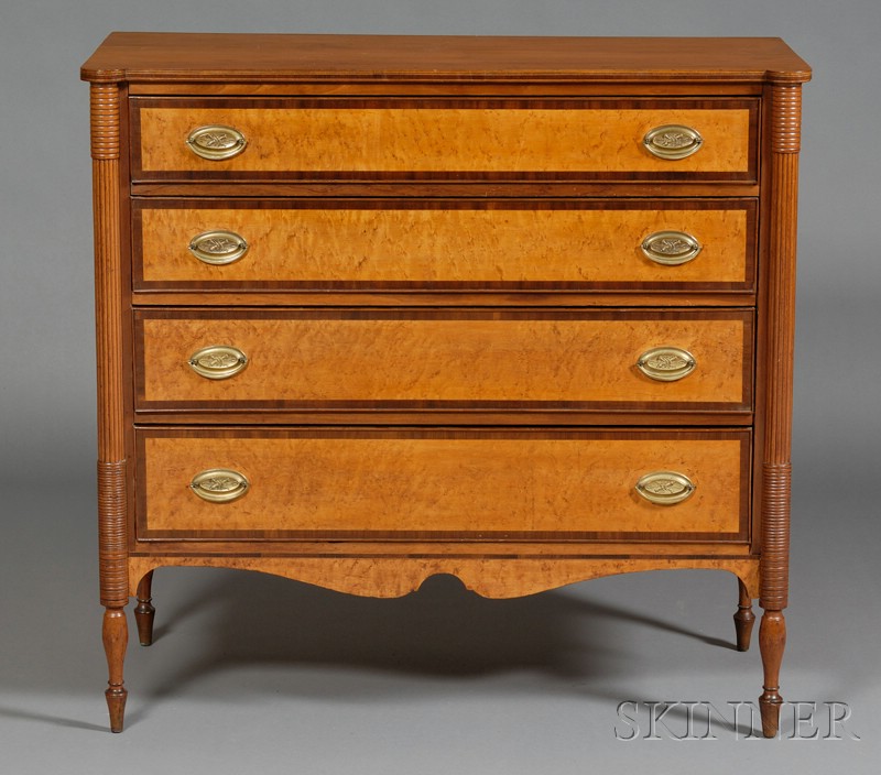 Appraisal: Federal Cherry Carved and Bird's-eye Maple and Mahogany Inlaid Chest