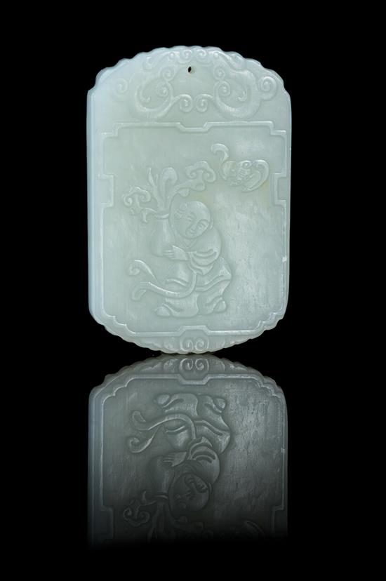 Appraisal: Sale Lot A Carved Pale Celadon Jade Plaque one side