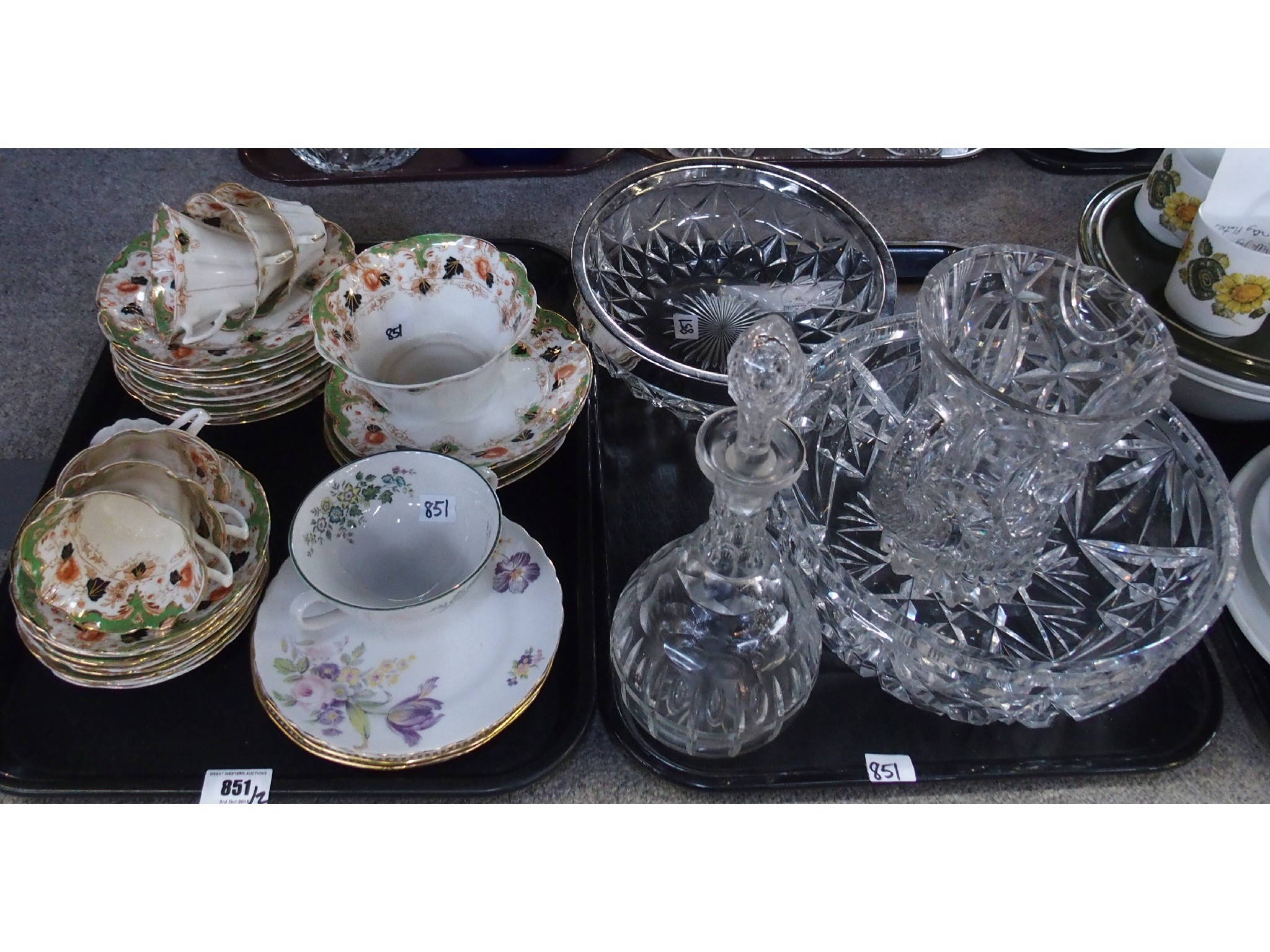 Appraisal: Two trays comprising Victorian Duchess China porcelain tea set cut