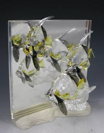 Appraisal: Swarovski Angel Fish Sculpture with three yellow angelfish against a