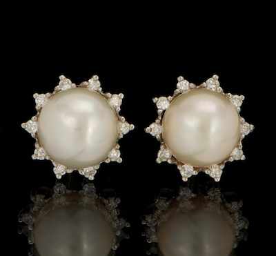 Appraisal: A Pair of Pearl and Diamond Earrings k yellow and