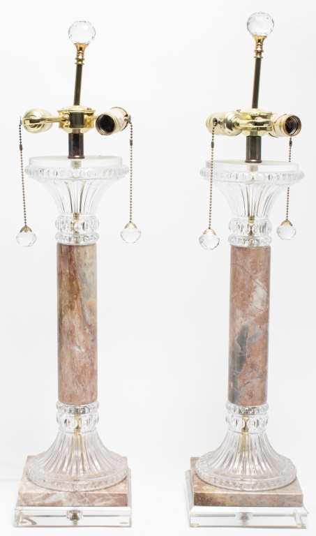 Appraisal: MODERN NEOCLASSICAL STYLE GLASS MARBLE LAMPS PR Pair of Modern