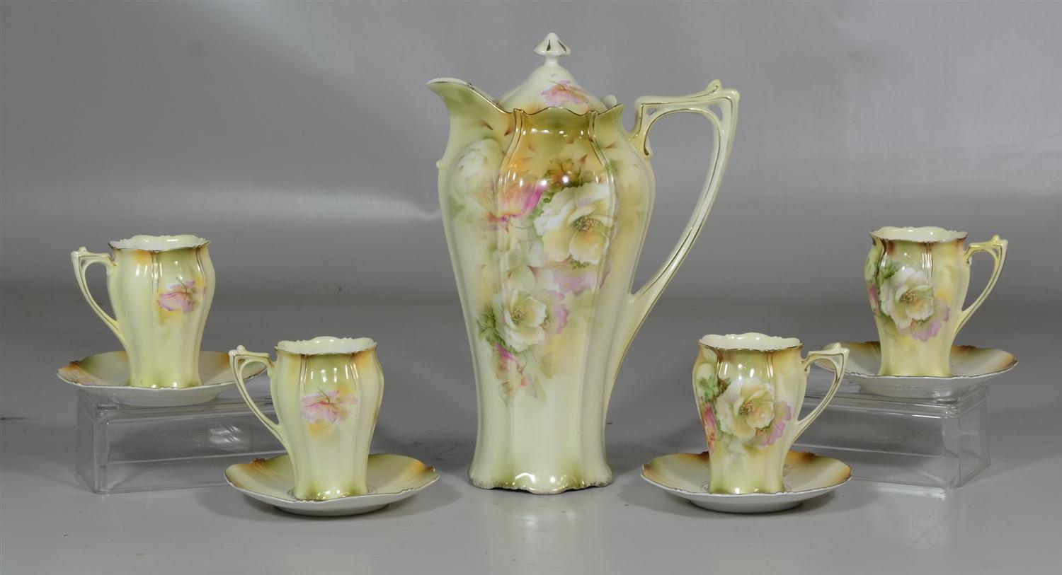 Appraisal: RS Prussia porcelain chocolate set to include a chocolate pot