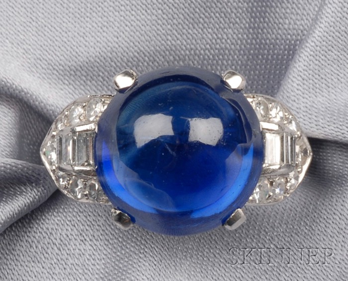 Appraisal: Art Deco Kashmir Sapphire and Diamond Ring Trabert Hoeffer Mauboussin