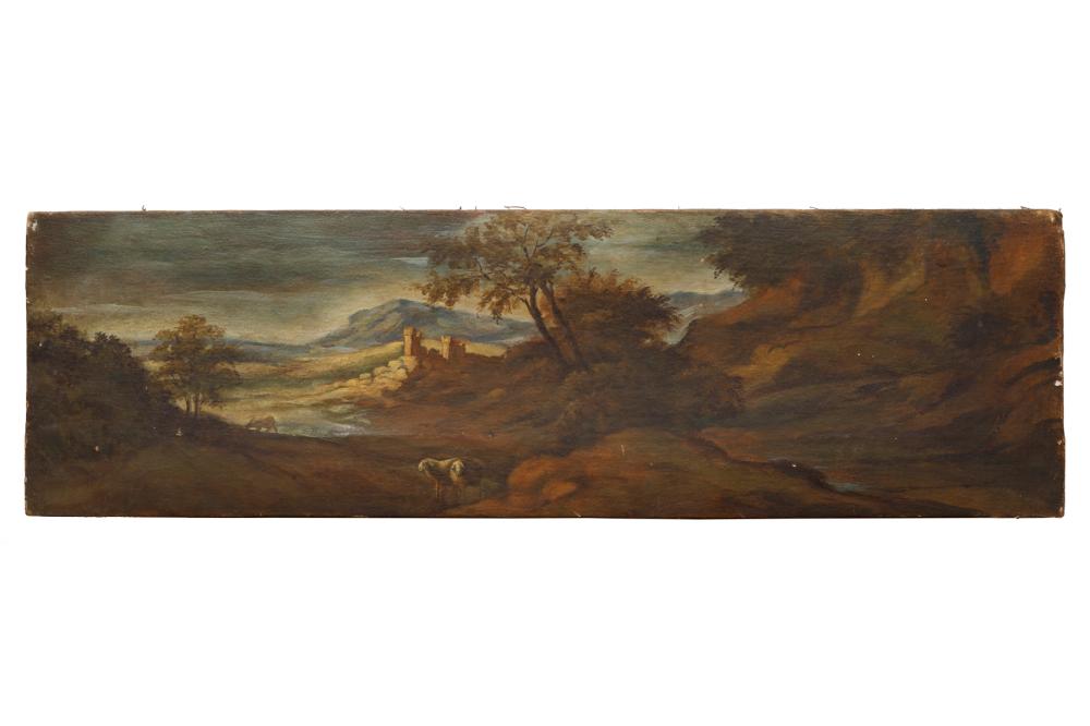 Appraisal: Continental School th c Landscape with Sheep oil on canvas