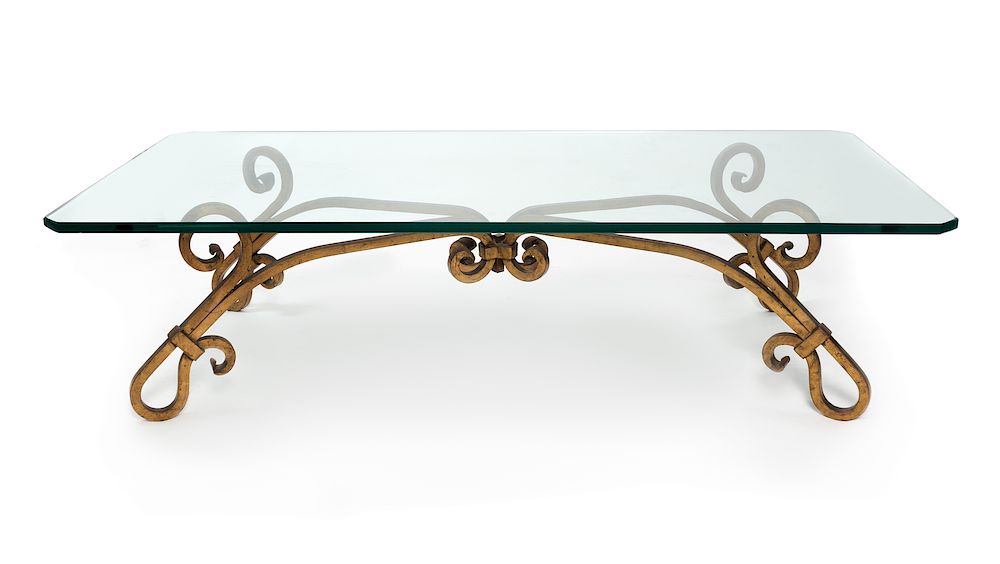 Appraisal: A Gilt Bronze Base Glass Top Coffee Table A Gilt