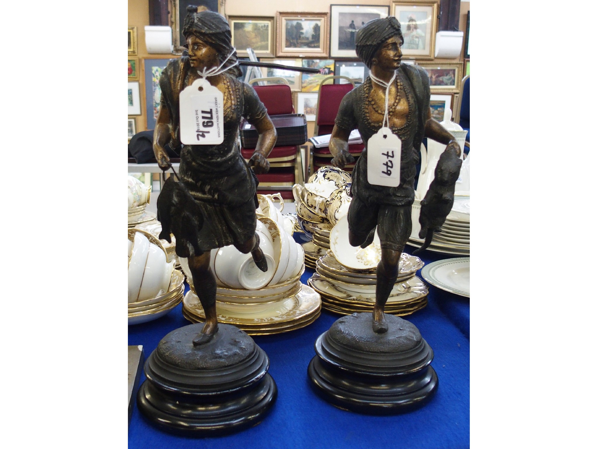 Appraisal: Pair of Orientalist patinated spelter figures