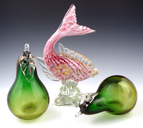 Appraisal: PIECE MURANO ART GLASS FISH PEARS To include pears green