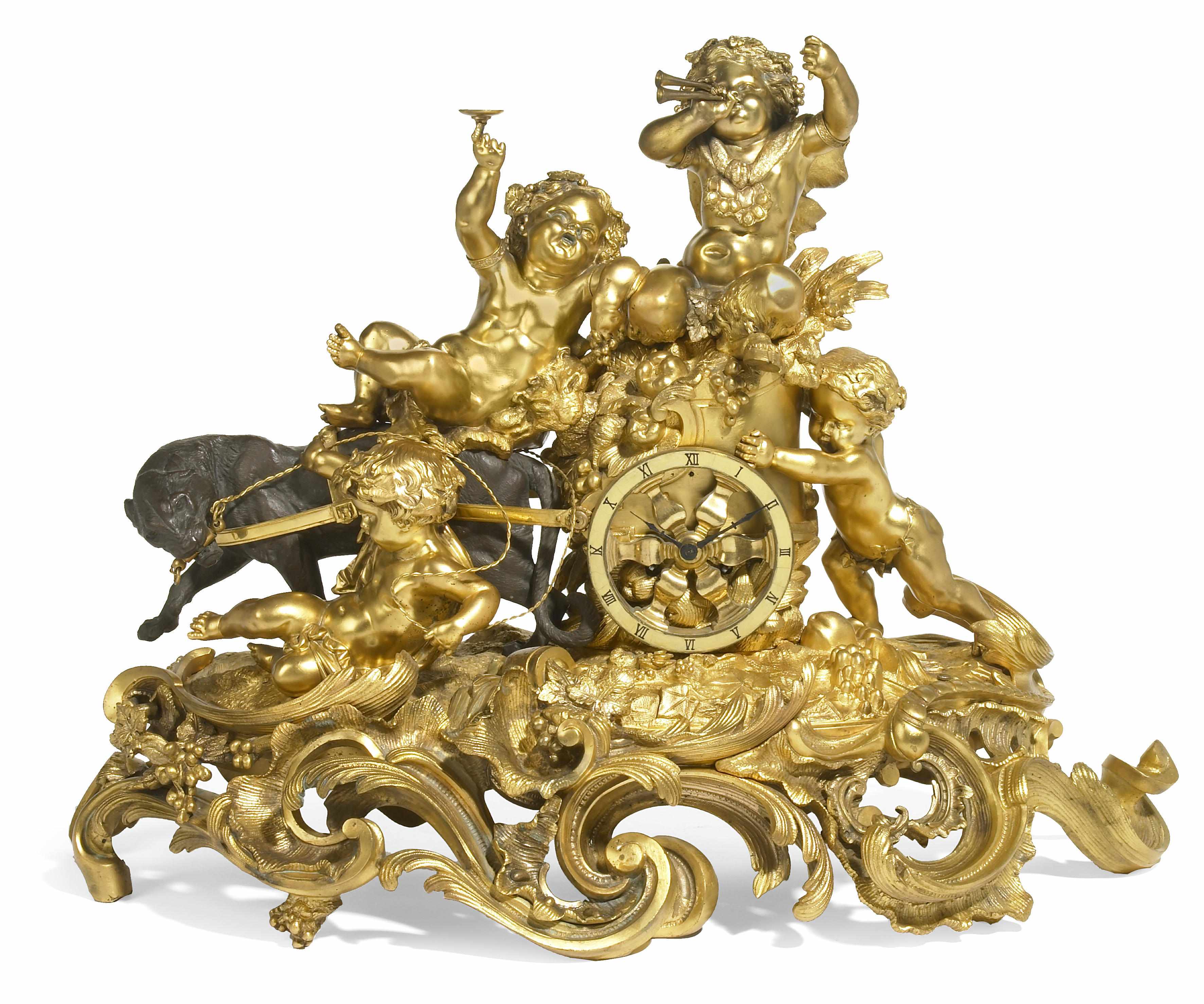 Appraisal: A Louis XV style gilt and patinated bronze mantel clock